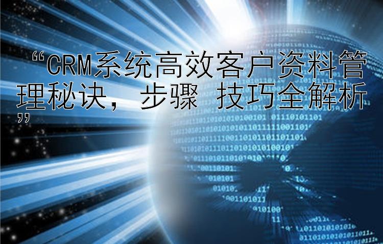  CRM系统高效客户资料管理秘诀  步骤+技巧全解析 